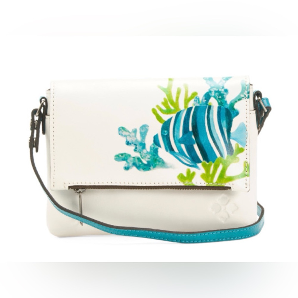 PATRICIA NASH Leather Corfu Fish Print Small Crossbody With Scarf NWT